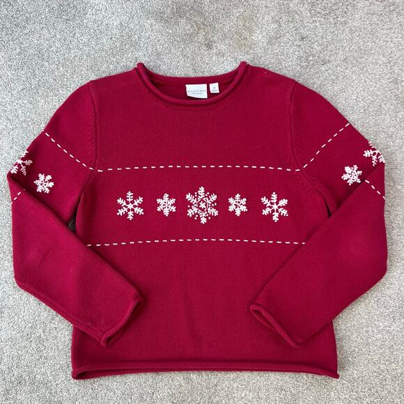 Vintage Sonoma Lifestyle Red Embroidered Snowflake Winter Pullover Sweater (M) - Picture 4 of 13